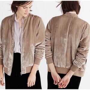 Madewell Velvet Bomber Jacket Womens XS Champagne Beige Shimmery Neutrals